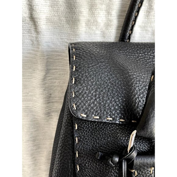 Fendi Selleria Linda Med. Satchel in Black Pebble Grain Leather w/Running Stitch - Picture 3 of 11